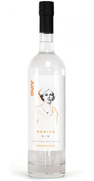Monica's Gin by Juno Gin clear bottle with white label in 700ml